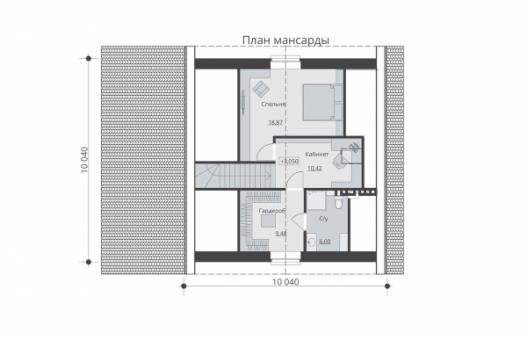 Проект одноэтажного дома с мансардой, навесом и террасой